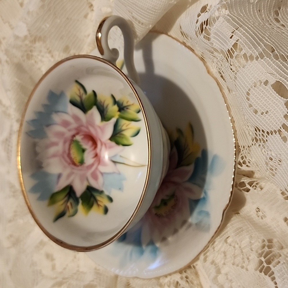 Hand Painted Wales China,⁰ JAPAN, Floral Teacup, and Saucer Set, Used
